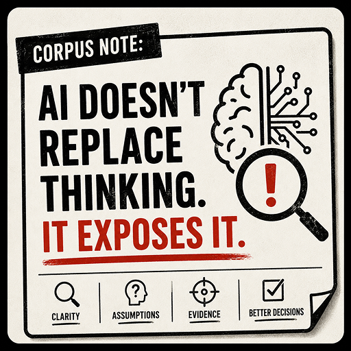Thumbnail for Corpus note, AI doesn’t replace thinking, it exposes it