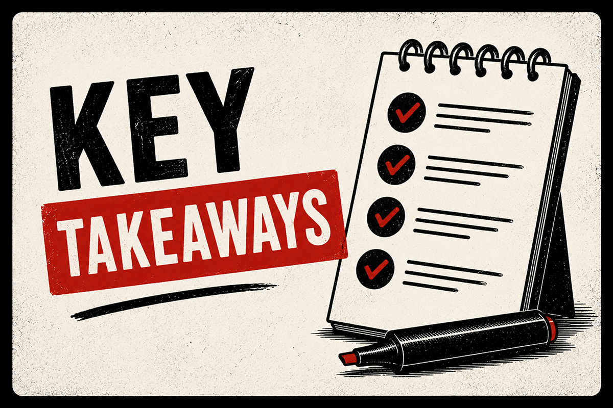 Retro-style Key Takeaways thumbnail showing a checklist notebook with bold key takeaways typography.