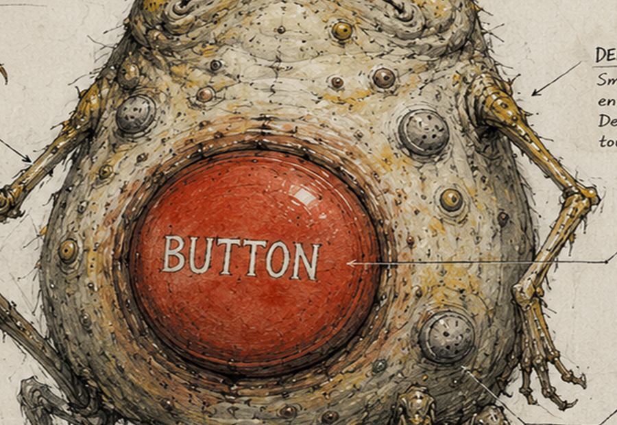 Close-up field notes illustration of Pressus Obviousus, the Button specimen.